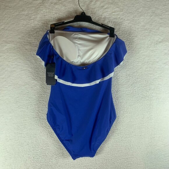 Tommy Hilfiger Women's Ruffled Flounce Blue Strapless One-Piece Swimsuit Size 10 - Picture 4 of 8